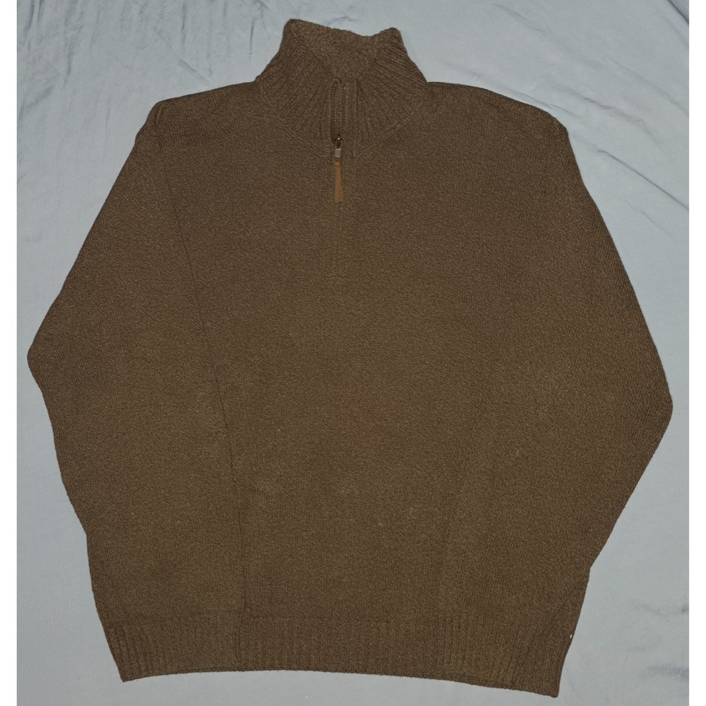 Oscar De La Renta Mens Size XL Sweater Brown Ribbed‎ Knit 1/4 Zip Pullover